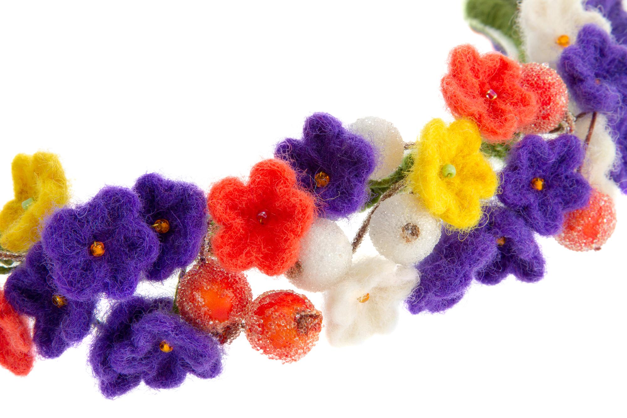 Close-up of colorful floral stitches