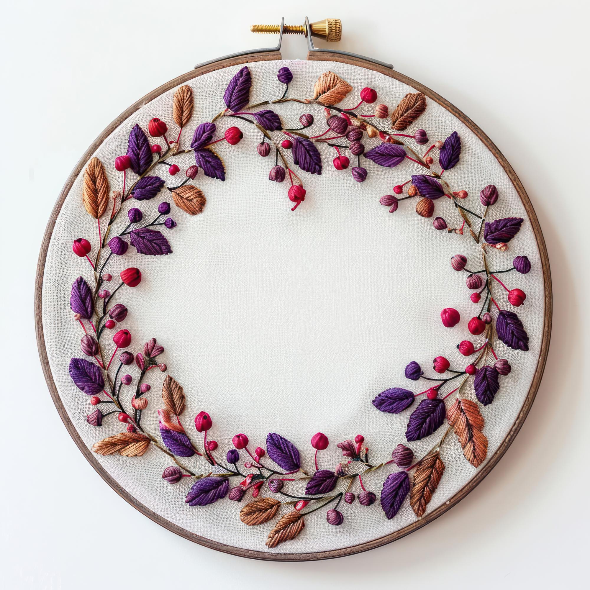 Close-up of hand embroidering floral hoop
